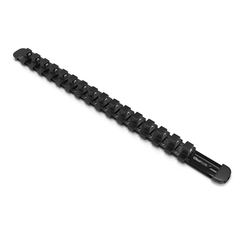 Olsa Tools 1/2-Inch Drive Aluminum Socket Organizer with Locking End Caps | Professional Quality Socket Holder (BLACK) - Image 1